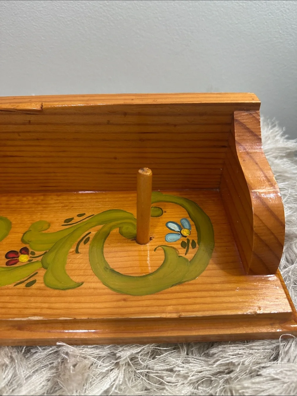 Vintage Handcrafted Wooden Folk Art Painted Shelf With Pegs Cottagecore Country